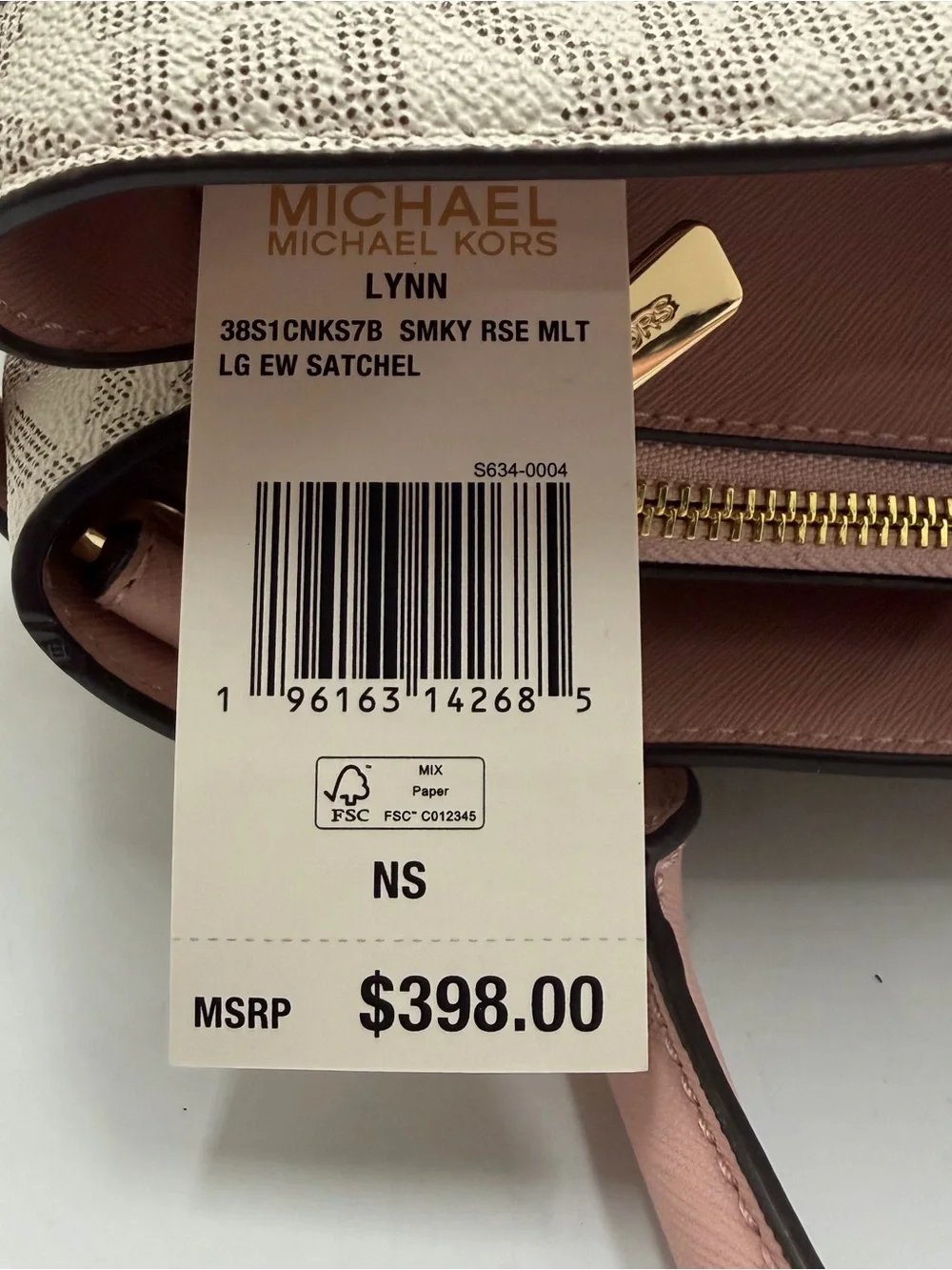 Michael Kors Lynn Large East West Signature Satchel with Dusty Pink Trim NWT